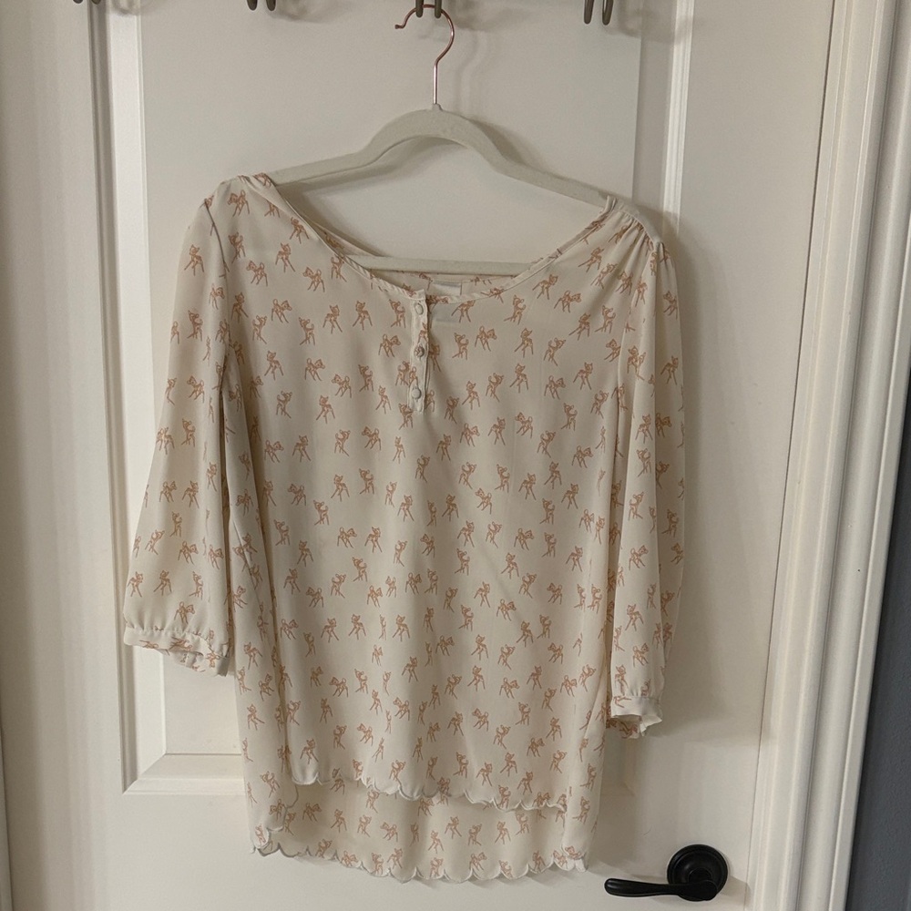 Women's Cream and Brown Bambi Patterned Top - Disney